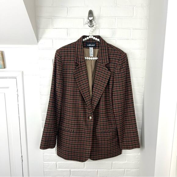 Vintage Sag Harbor Plaid Wool Blend Blazer Size 14 - Picture 1 of 7
